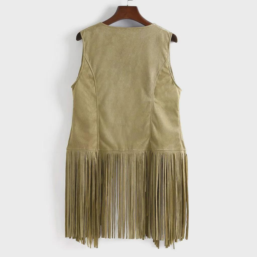 Dámská letní vesta s třásněmi z jelenice: Jednobarevný, bez rukávů, ležérní kardiganový top