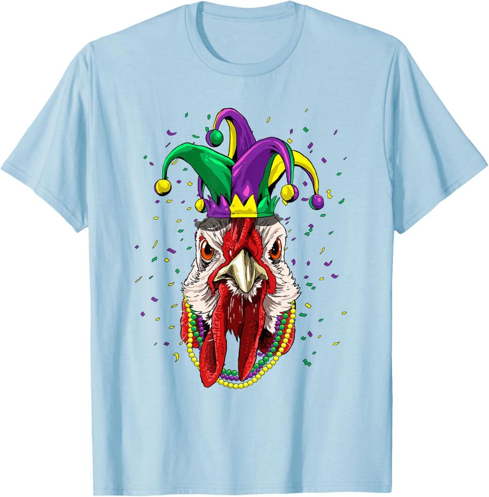 Turkey Mardi Gras  T-Shirt Chicken Animal Lover Graphic Tee Men Casual Cotton
