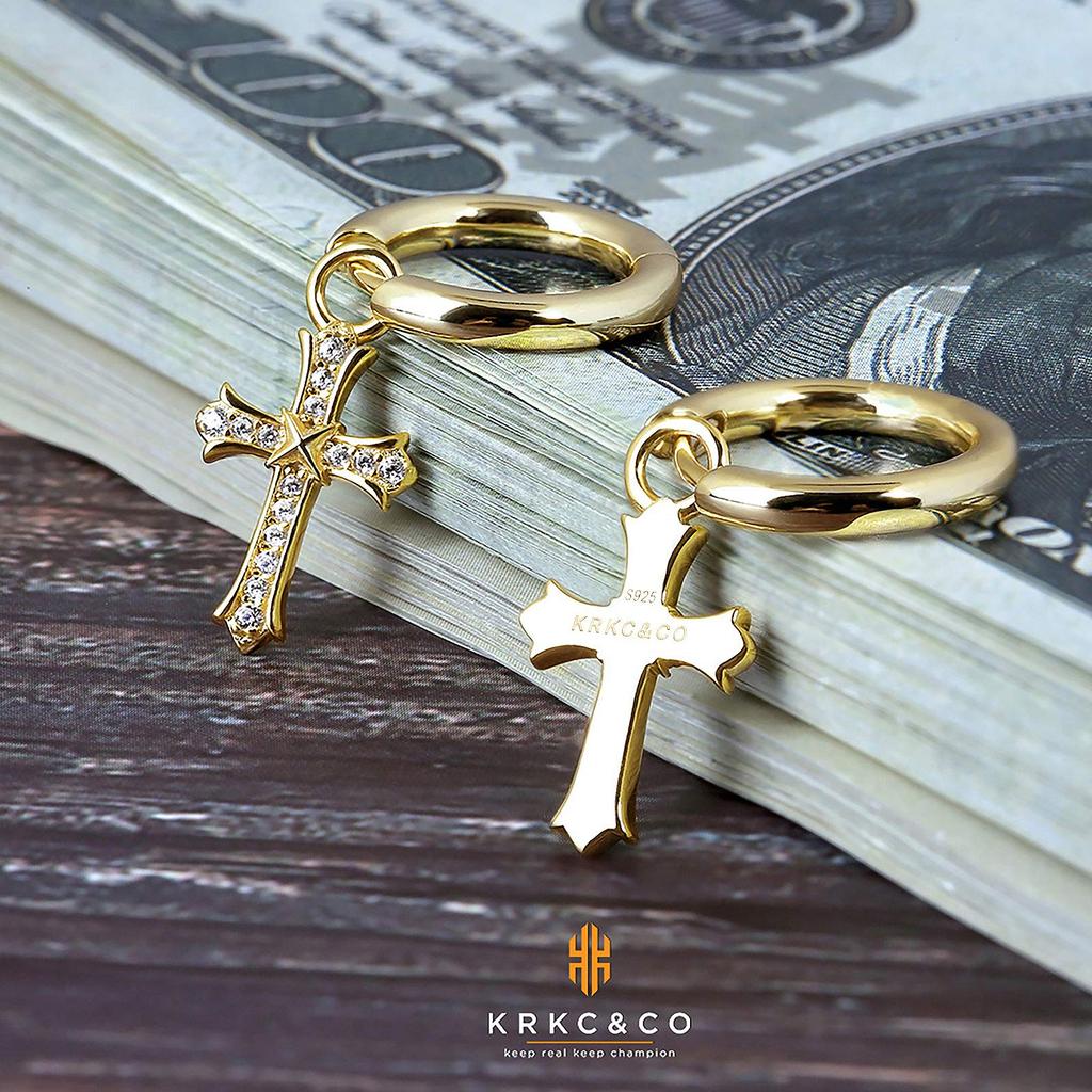 Cross Earrings Cross Hoop Earrings 925 Silver Binaural 15mm Diameter 14K Gold Plated Sterling Silver Men Women Swaying Drop Earrings CZ Diamond Hip