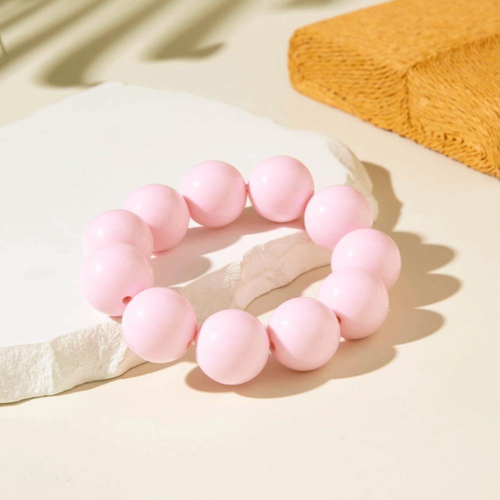 Bohemia Colorful Big Bead Bracelet Plastic Elastic Beaded Bracelet Round Handmade Stacked Bracelets розовый