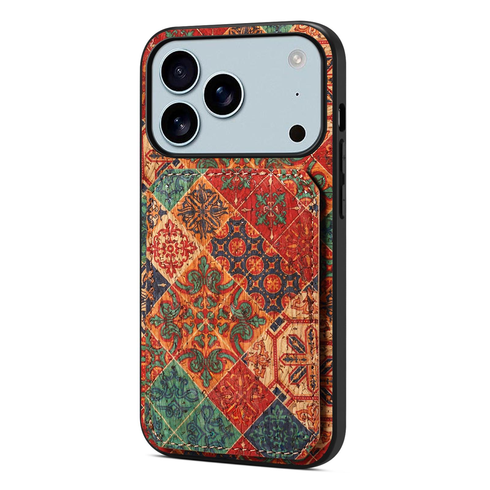 

For iPhone 17 Pro Max Case with Card Holder Kickstand Flowers Design Leather Phone Cover Winter/Blue
