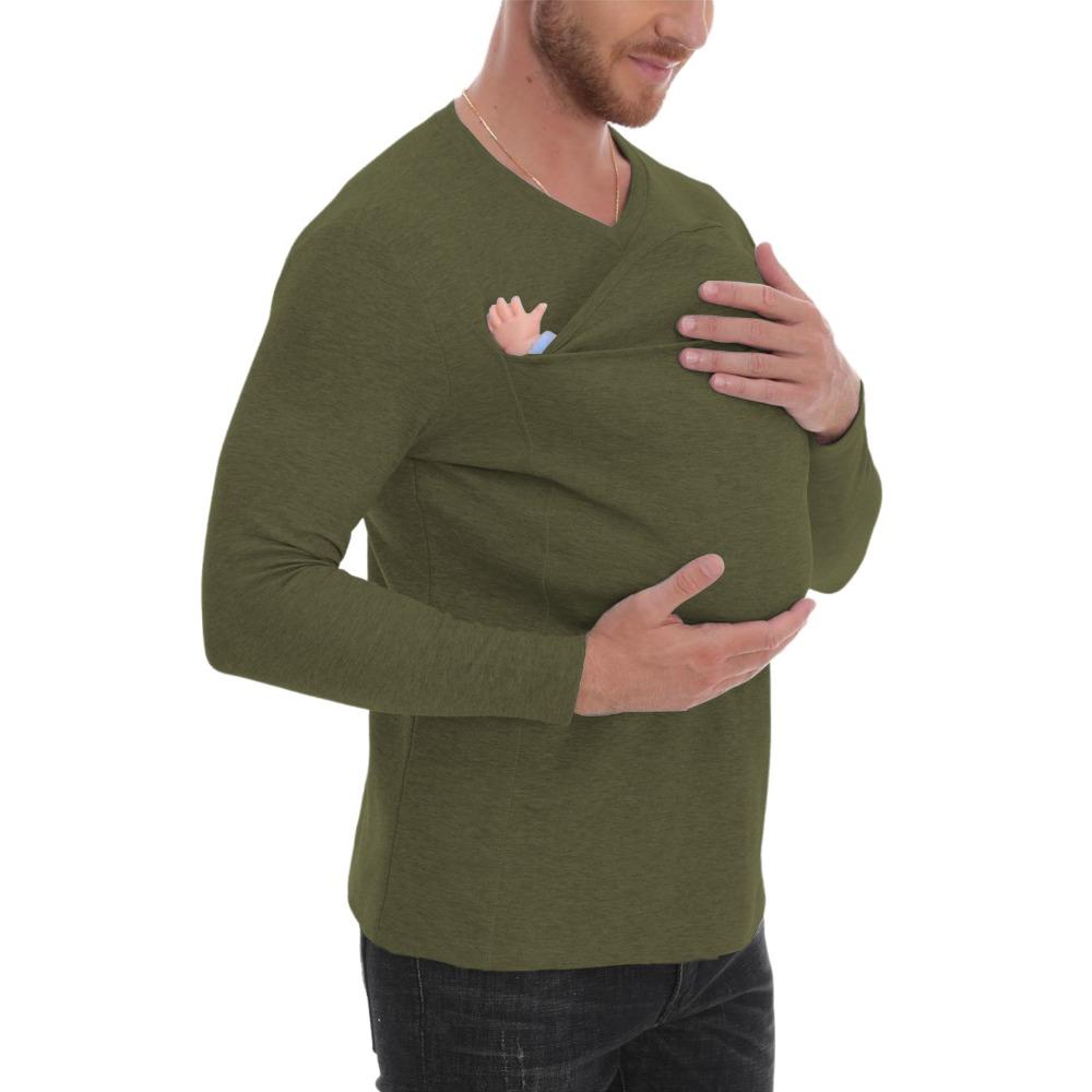 European and American Pure Cotton Thickened Kangaroo Father Kangaroo Mother Multi-functional T-shirt Long Sleeve