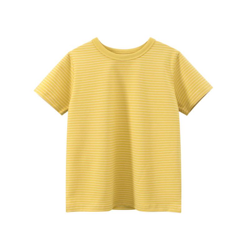 2026 Summer Boys  Korean Style Striped Lycra Cotton Round Neck T-shirt 120cm