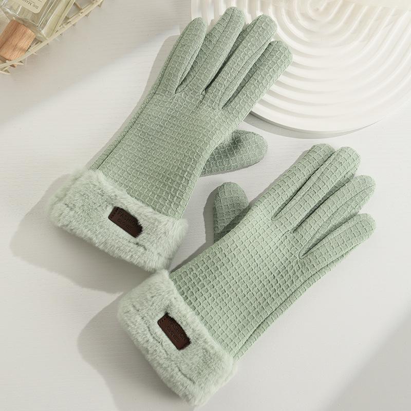 Warm Gloves for Women In Autumn and Winter Outdoor Riding Cold Proof Thickened Plush Velvet Cute Bow Develvet Touch Screen Gloves