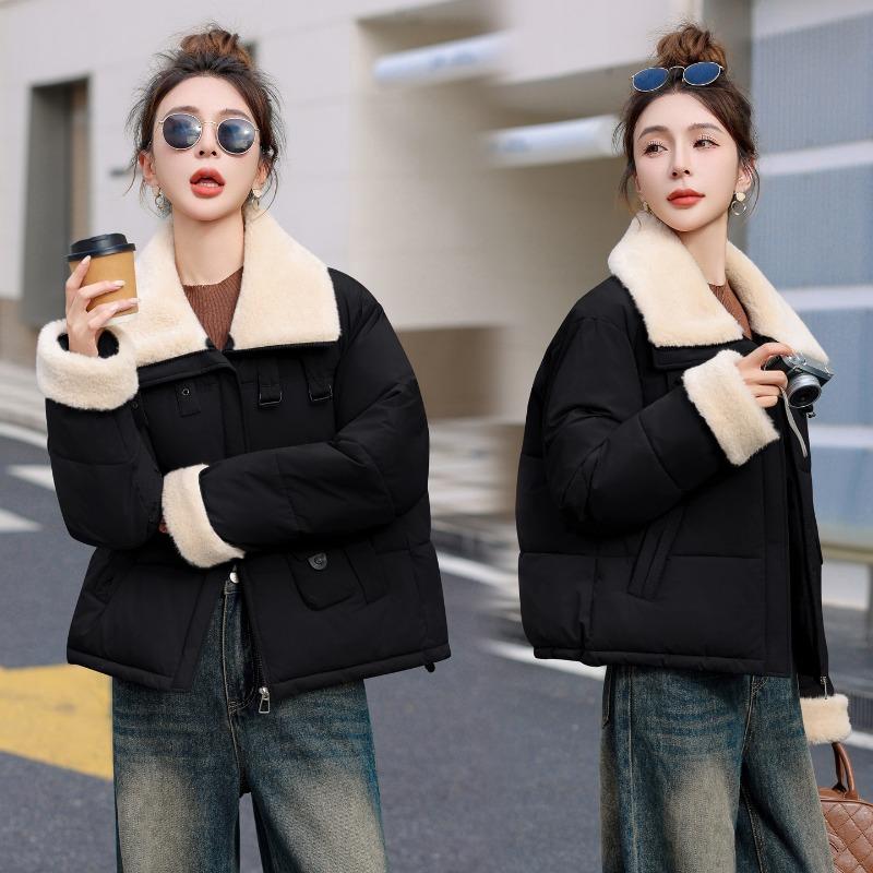 Short Down Cotton-padded Jacket for Women's Winter Small Lamb Wool Lapel Jacket