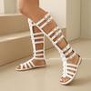 Calf High Women Gladiator Sandals Flat Heel Lady Party Shoes Large Small Plus Size 30 48