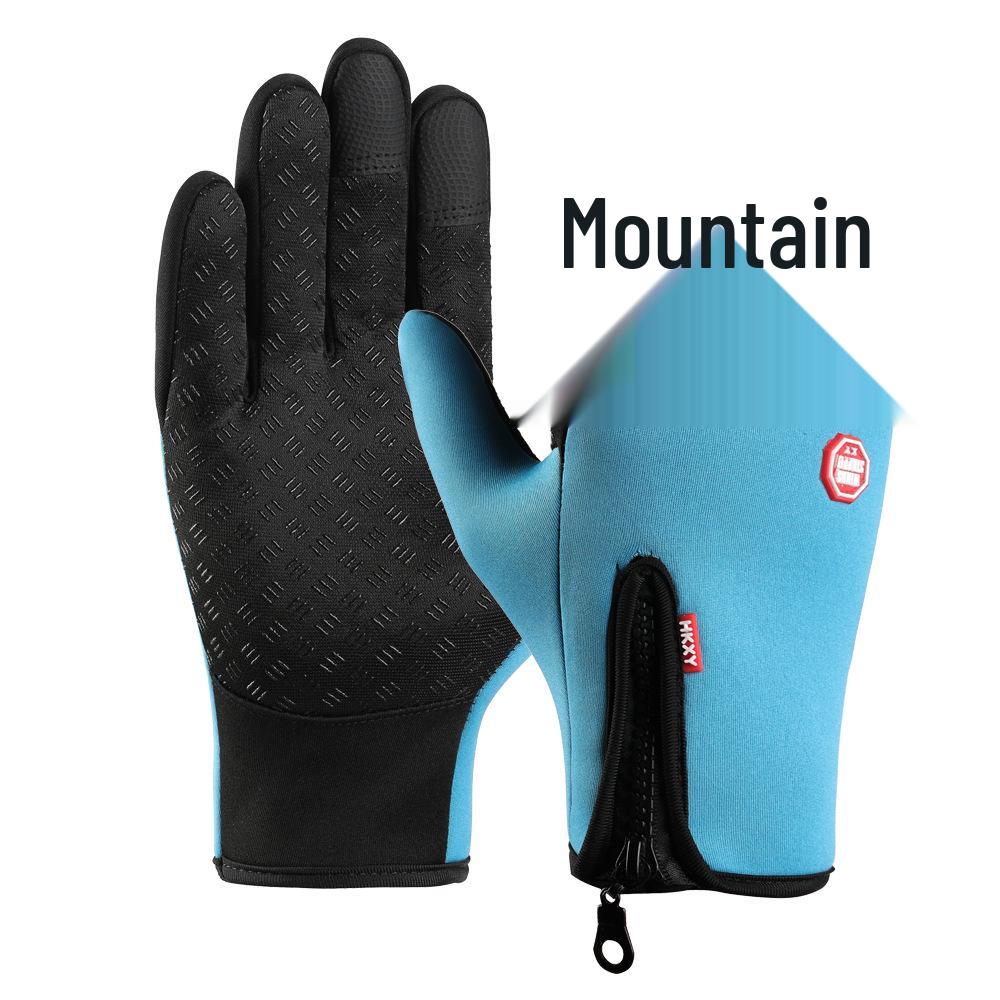 Unisex Fleece-Lined Waterproof Gloves: Touchscreen, Cold-Proof, Zippered for Outdoor Cycling & Motorcycling