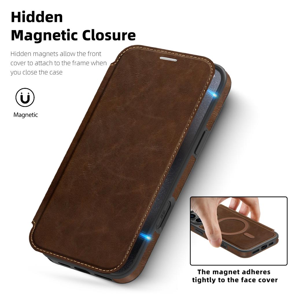 For iPhone 15 Pro Case Compatible with MagSafe RFID Blocking Card Holder Leather Phone Cover