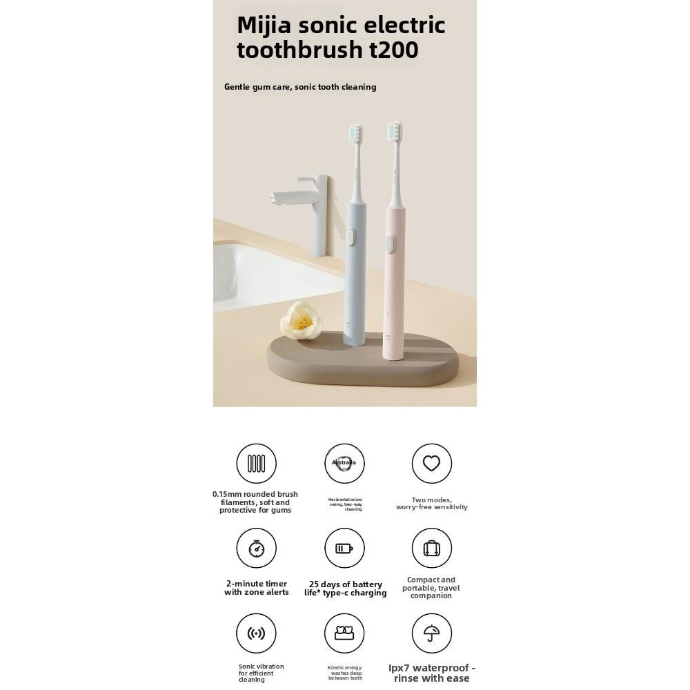 Xiaomi Mijia T200 Sonic Electric Toothbrush, IPX7 Waterproof, 30 Days Long Battery Life, USB Charging, Ultrasonic Toothbrush for Home Travel