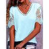 Women's T-shirt Hot Product Lace Stitching Loose V-neck Short-sleeved T-shirt