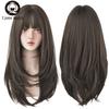 Long Straight Synthetic Light Brown Wigs With Bang For Women Heat-Resistant Daily Use Hair Hot Sell Wholesale Wigs