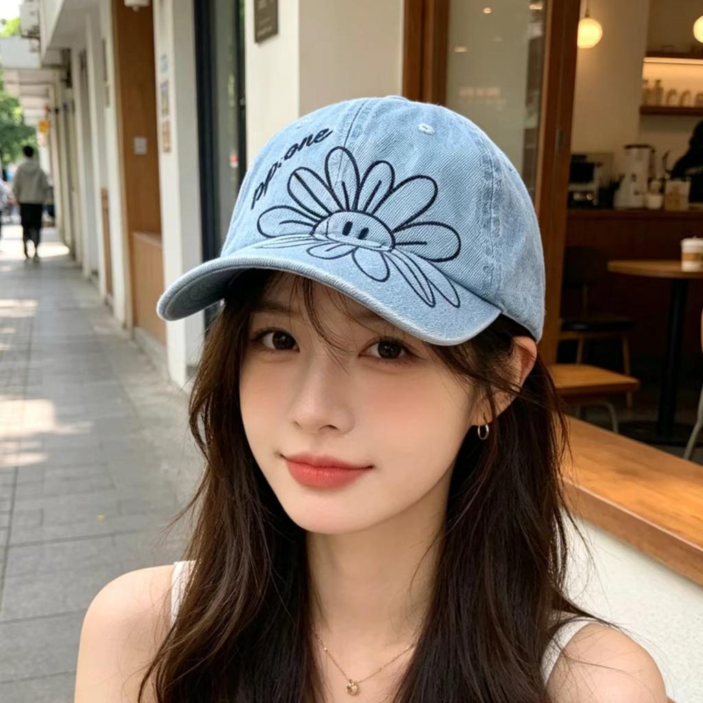 New American Adjustable Denim Baseball Cap Embroidery Casual Trend Sunshade Cap Color Show Small Face