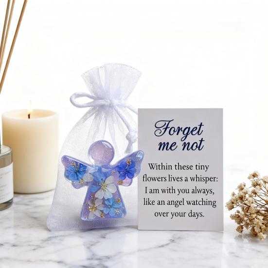 Angel Figurine Keepsake Forget Me Not Angel Memorial Gift Sympathy Bereavement Angel Ornament with Warm Message Card Grieving Keepsake