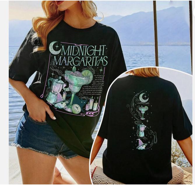 Midnight Margaritas Shirt Witchy Tequila Halloween Spooky Drinking Tee