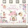 2D Magical Fairy Birthday Tapestry, Floral Mushroom Wall Decor for First Birthday Party