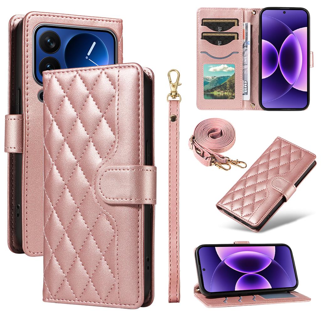For Xiaomi 17 Pro Wallet Case Rhombus Leather Phone Cover with Strap