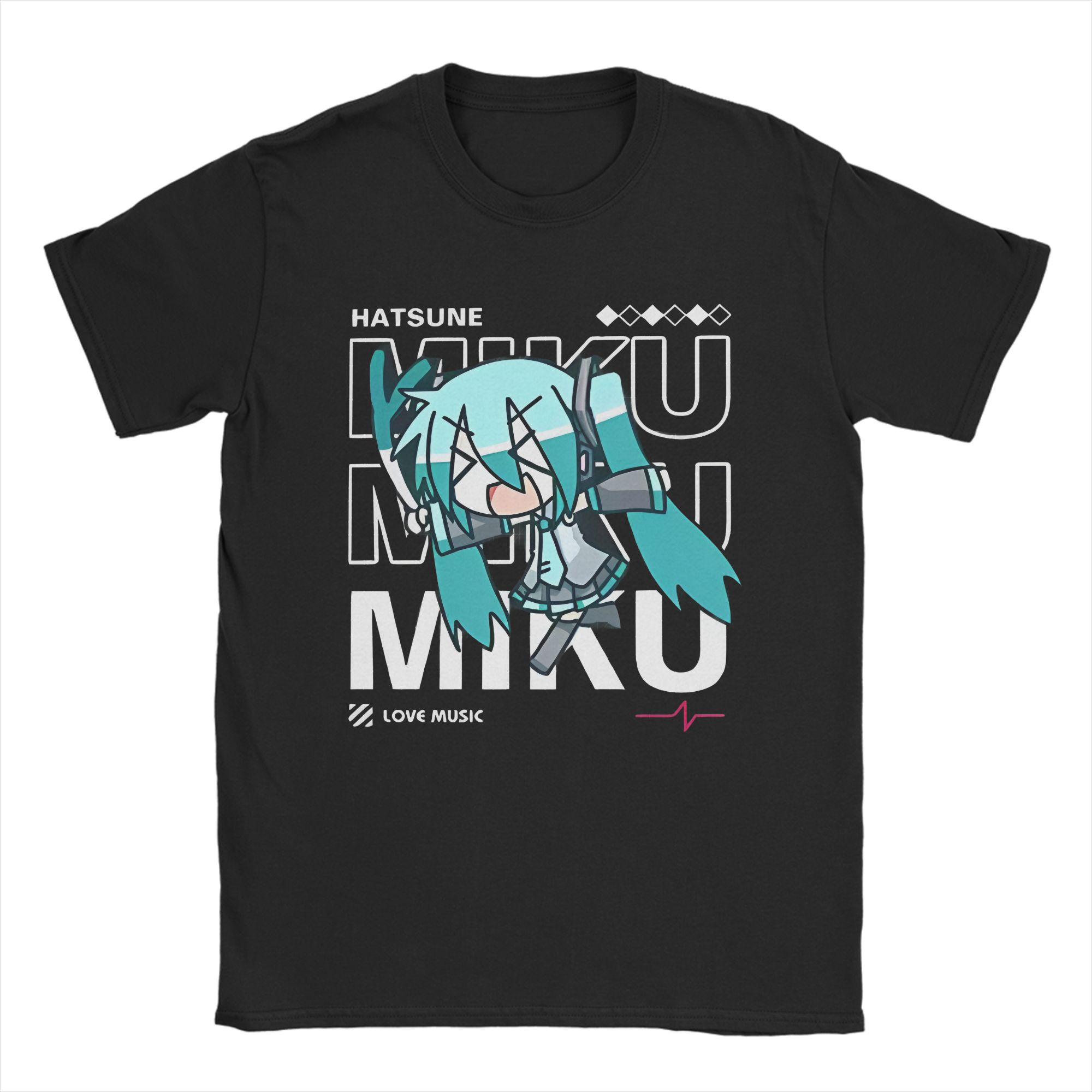 

Hatsunes Mikus Anime T-Shirts Men Women Vocaloid Vintage Cotton Tee Shirt Crewneck Short Sleeve T Shirt Summer Clothes M