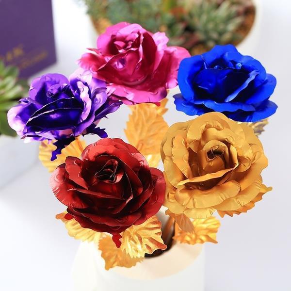 24k Gold Foil Plated Eternal Rose Flower for Romantic Valentine's Day Lover Wedding Mother's Day Gifts