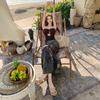 Holiday Skirt Desert Wasteland Wind Wear Slim Fit High Waist Retro Long Skirt Spice Girl Tube Top Set