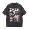 Anime Giapponese Seriale EsperiUnisexts Lain Vintage Lavato Maglietta Unisexga Iwakura Ragazza Sci Fi T-shirt Unisex Cotone Casuale Maglietta