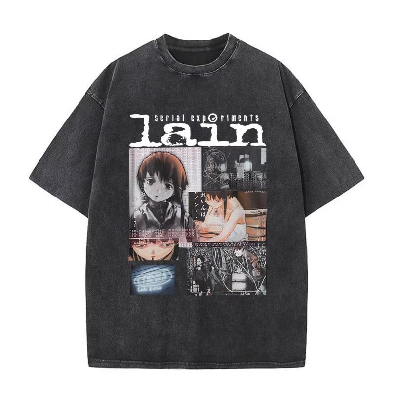 Anime Giapponese Seriale EsperiUnisexts Lain Vintage Lavato Maglietta Unisexga Iwakura Ragazza Sci Fi T-shirt Unisex Cotone Casuale Maglietta