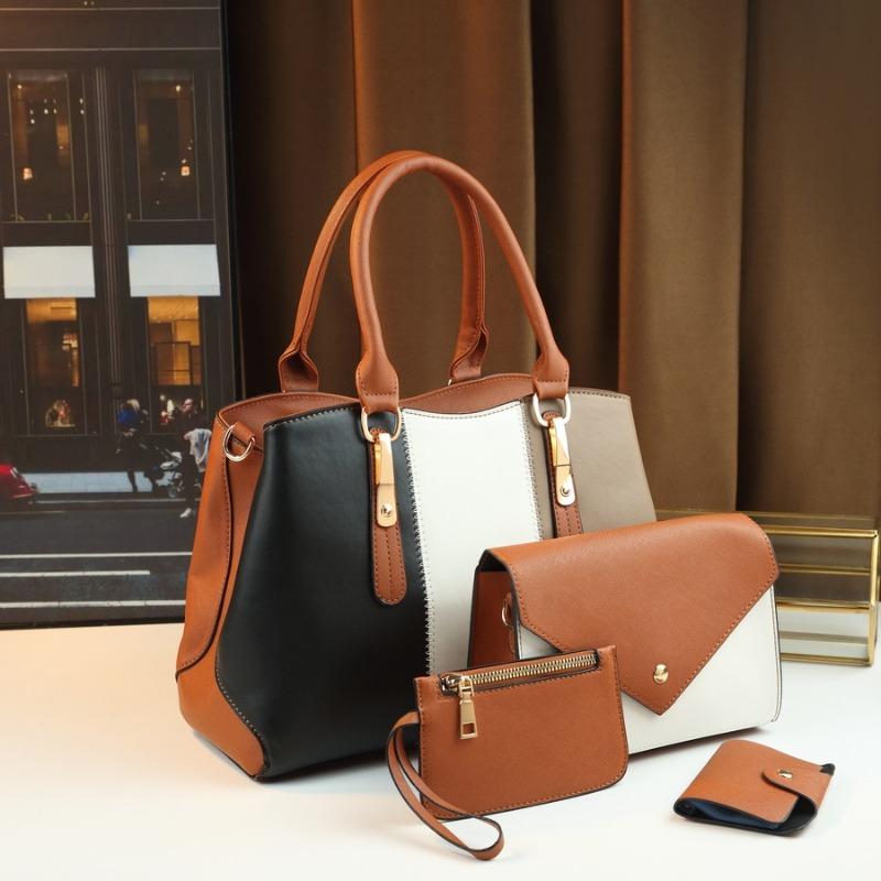 

new fashionable contrasting color women s women s handbags shoulder messenger bags mother and child bags four women s bags светло-коричневого