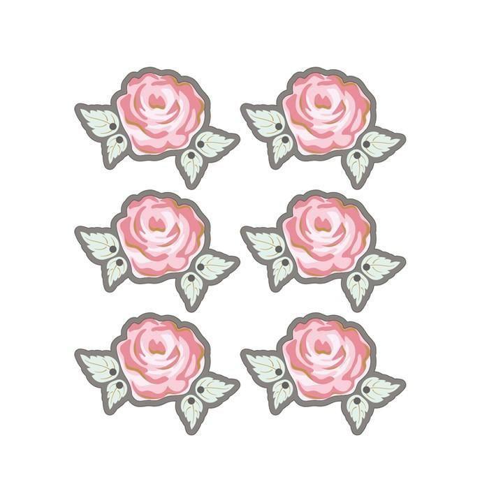 Autocollants 3D Ø 4cm - Rose sur fond gris