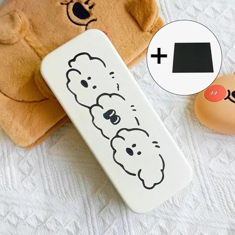 

Portable Cute Women Glasses Box Anti-fall Cartoon Couple Glasses Storage Box Pressure Resistant Brown Square Shape Small Dog