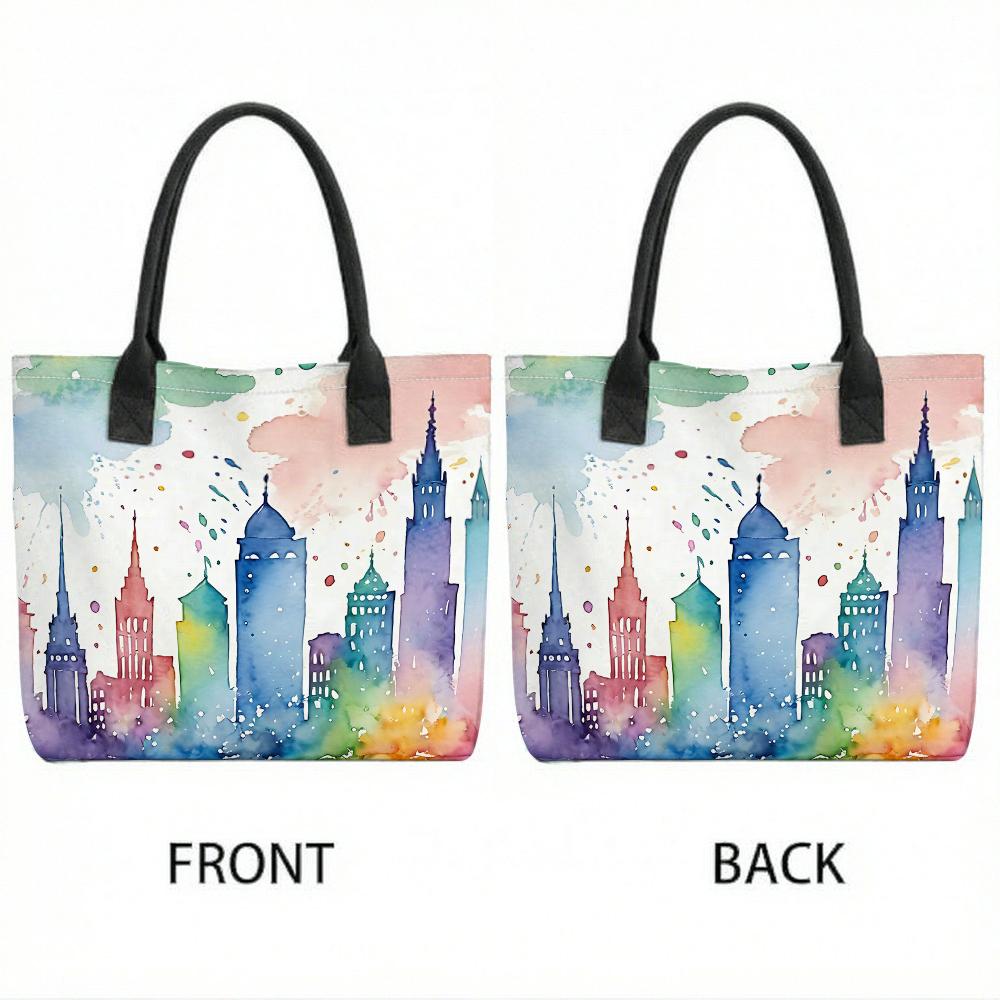  Watercolor City Tote Bag Fashion Daily Carry Handbag