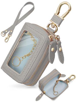 Encore Smart Key Case [High-Quality Genuine Leather] Women's Genuine Leather Strap with Clear Window, Compact Key Case, Popular and Stylish Gift for
