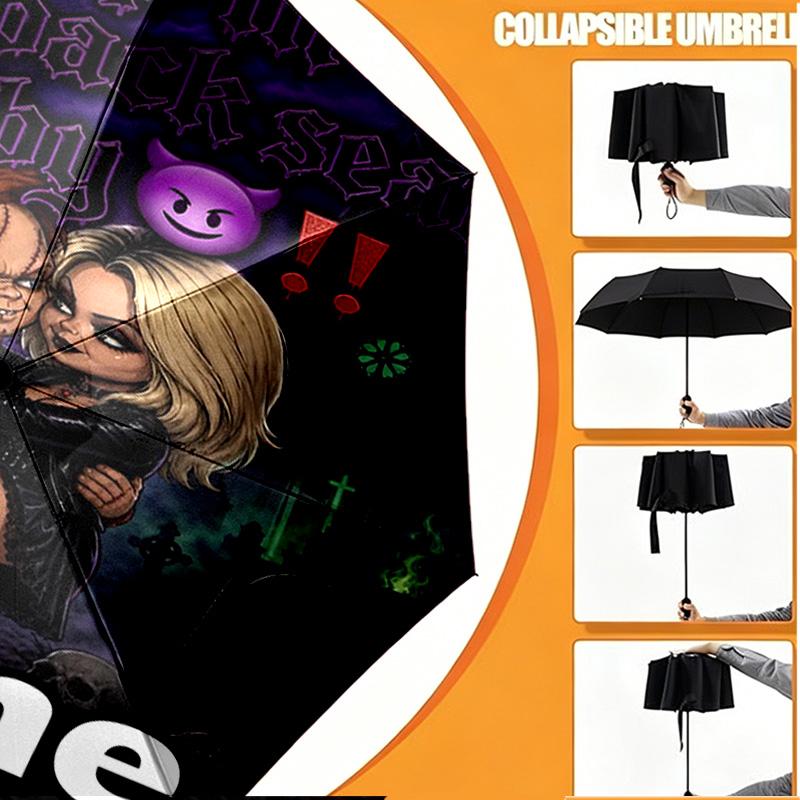 Custom Name Personalized horror movie Print Umbrella, Auto Open Close, 8‑Rib Sturdy Frame, Commute Camping Hiking Use, Birthday Gift