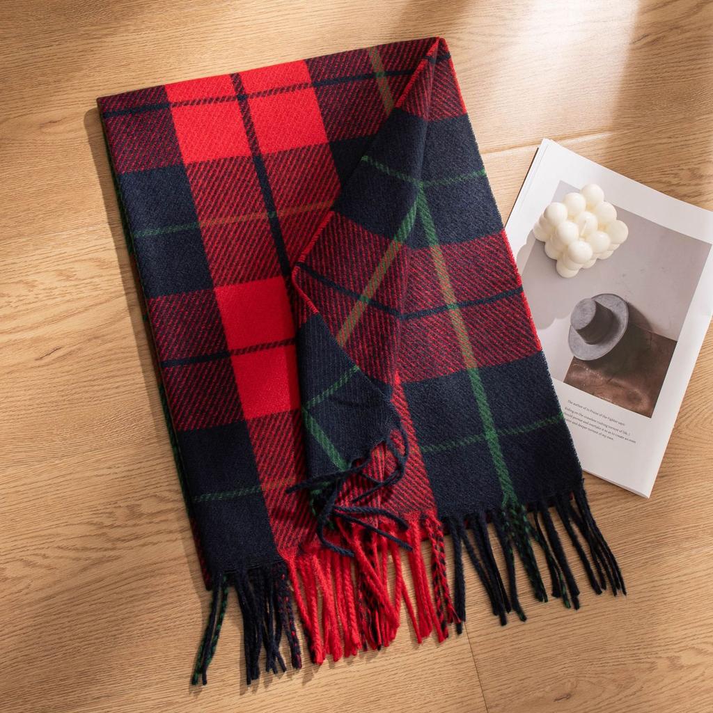 Maillard Plaid Scarf Green Christmas Style Women's Korean Atmosphere Versatile Plaid Long Warm Shawl Scarf