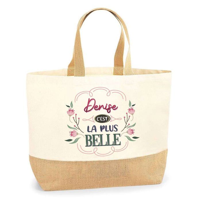 Cabas en jute - PLANETEE - Denise la plus belle - jute naturel - imprimé France - poignées solides