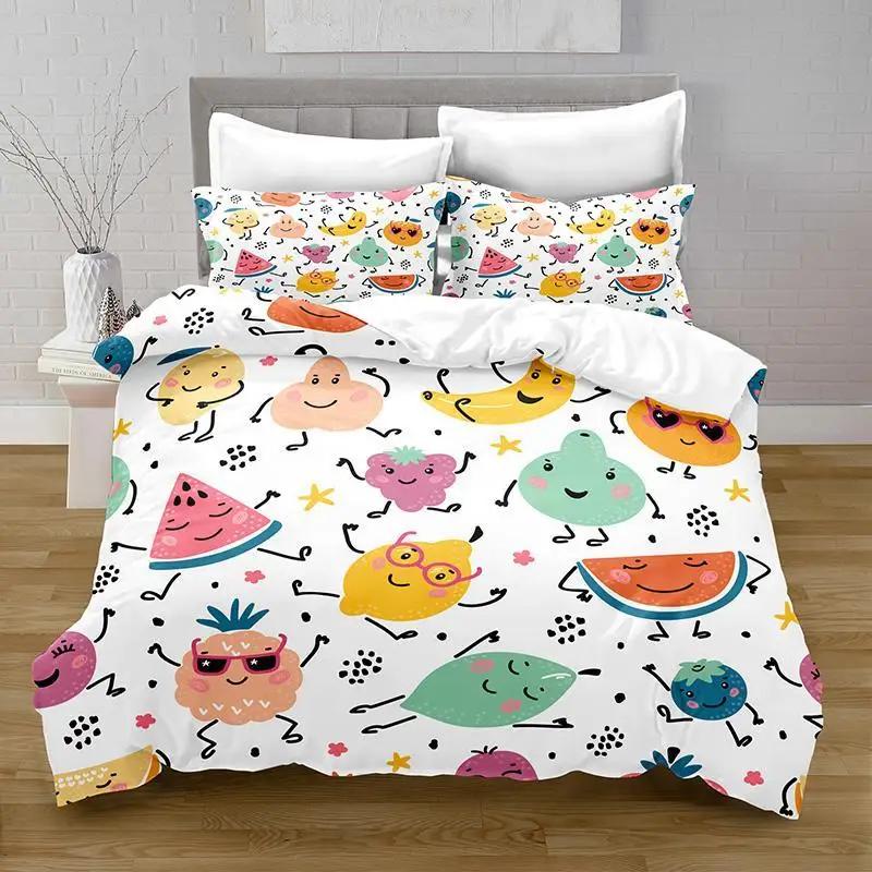 Comforter Cartoon Fruit Watermelon Pineapple Lemon Banana Japanese Style Print Soft Polyester Bedding Set For Kids Teens
