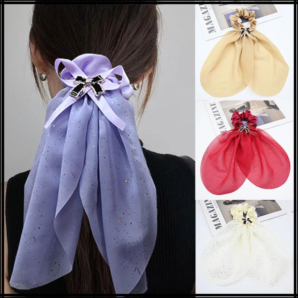 White Fang Ribbon Scrunchie Hair AZ559 Accessory, Cute, Stylish, Casual, Women's, (White)