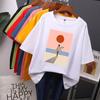 Printed O-neck Short Sleeve T Shirt Women Vintage Graphic Pullover Tees Female Leisure Clothing