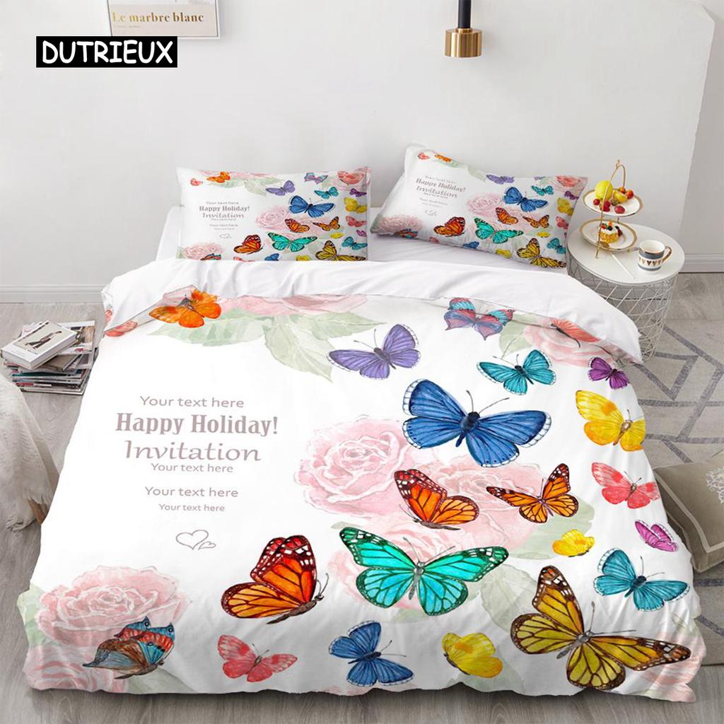 Butterfly Duvet Cover Set 3D Galaxy Purple Butterfly Floral Printed Bedding Set Fantasy Theme King Size Comforter Cover for Girl
