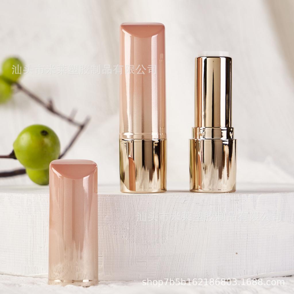 Pink Gradient Round Snap-On Lipstick Tube, Empty Refillable Lip Balm Container, Cosmetic Packaging