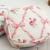 Girls Quilted Cosmetic Bag Soft Floral Makeup Pouch Elegant Bow Knot And Flower