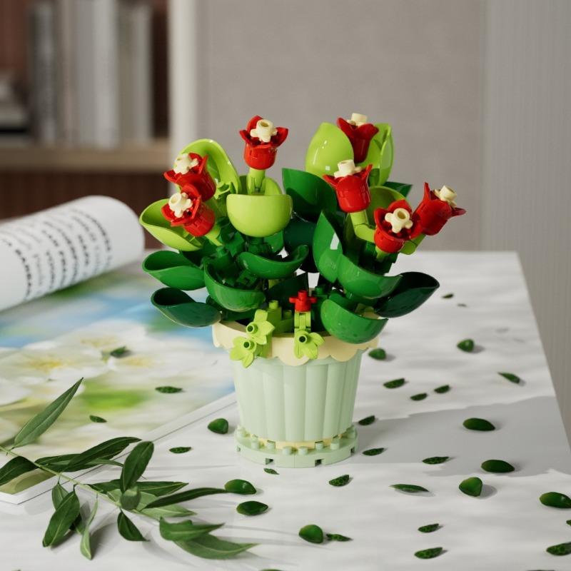 Building Block Flower Potted Plant Ornament Small Size Sunflower Rose Compatible WithBuilding Block Toys for Girl