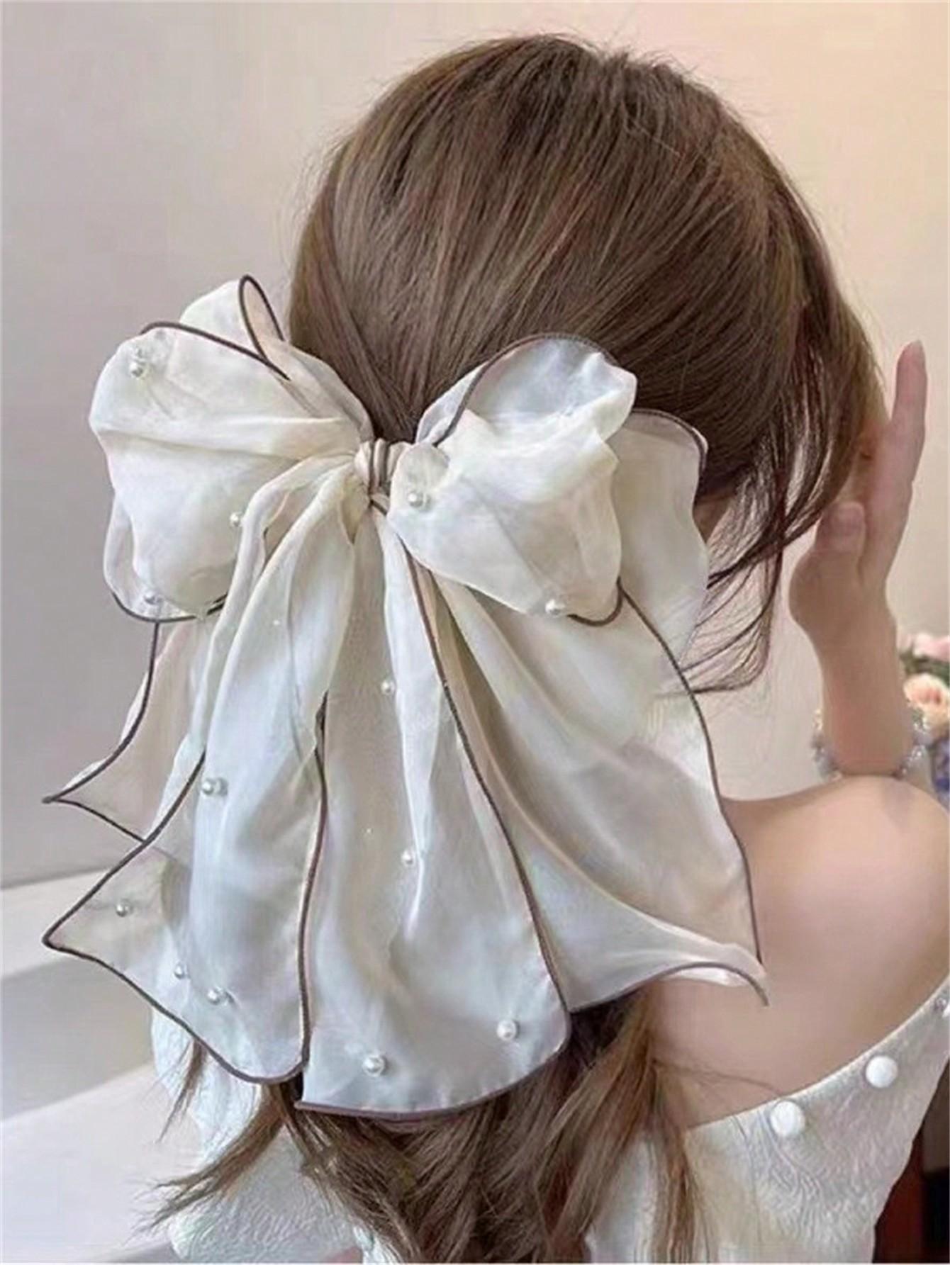 

1 Ladies sweet chiffon bow hairpin Korean edition Korean headdress Spring clip Lace Premium hair accessory back head Size fits all