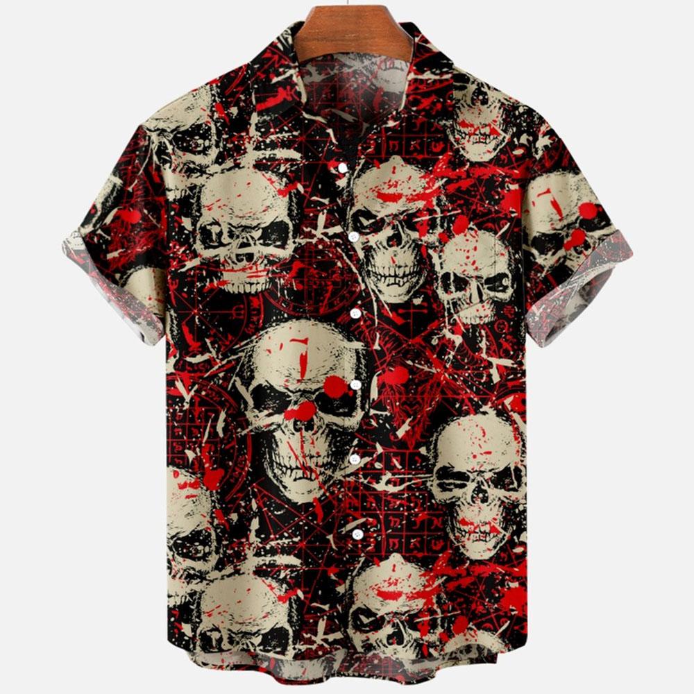 Tendenza Estiva Stampa Floreale Teschio Camicie da Uomo Top Manica Corta Hawaiano Streetwear alla Moda Abbigliamento Casual da Esterno per Uomo e Donna Camicetta