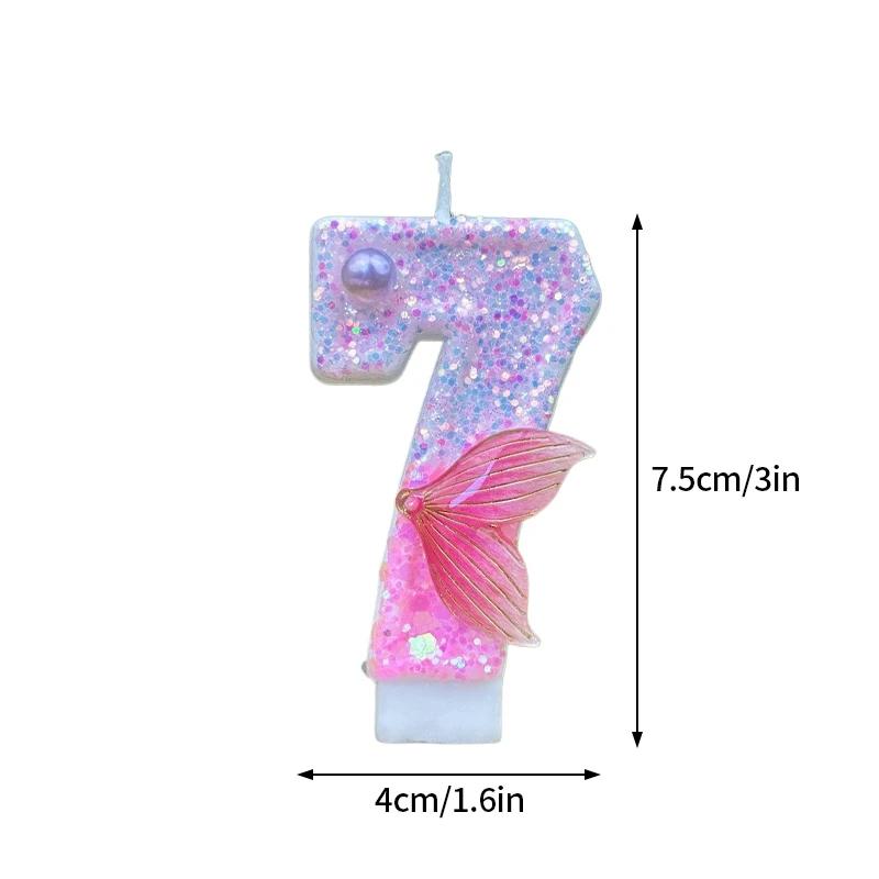 Mermaid Tail 3D Cake Candle 0-9 Number Birthday Candles Glitter Cake Topper Mermaid Theme Birthday Party Wedding Decoration