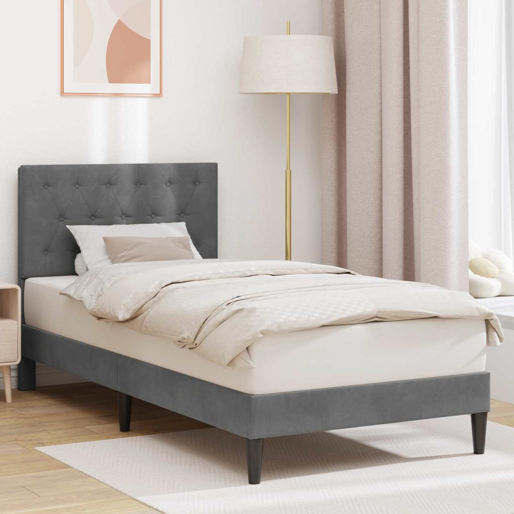 Dark Grey Upholstered Bed Frame with Headboard 90 x 190 cm Velvet