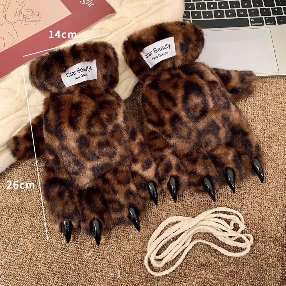 Winter Warm Furry Gloves Spicy Girl Leopard Print Tiger Claw Gloves Thickened Cosplay Cool Props Five Finger Gloves Women Gift