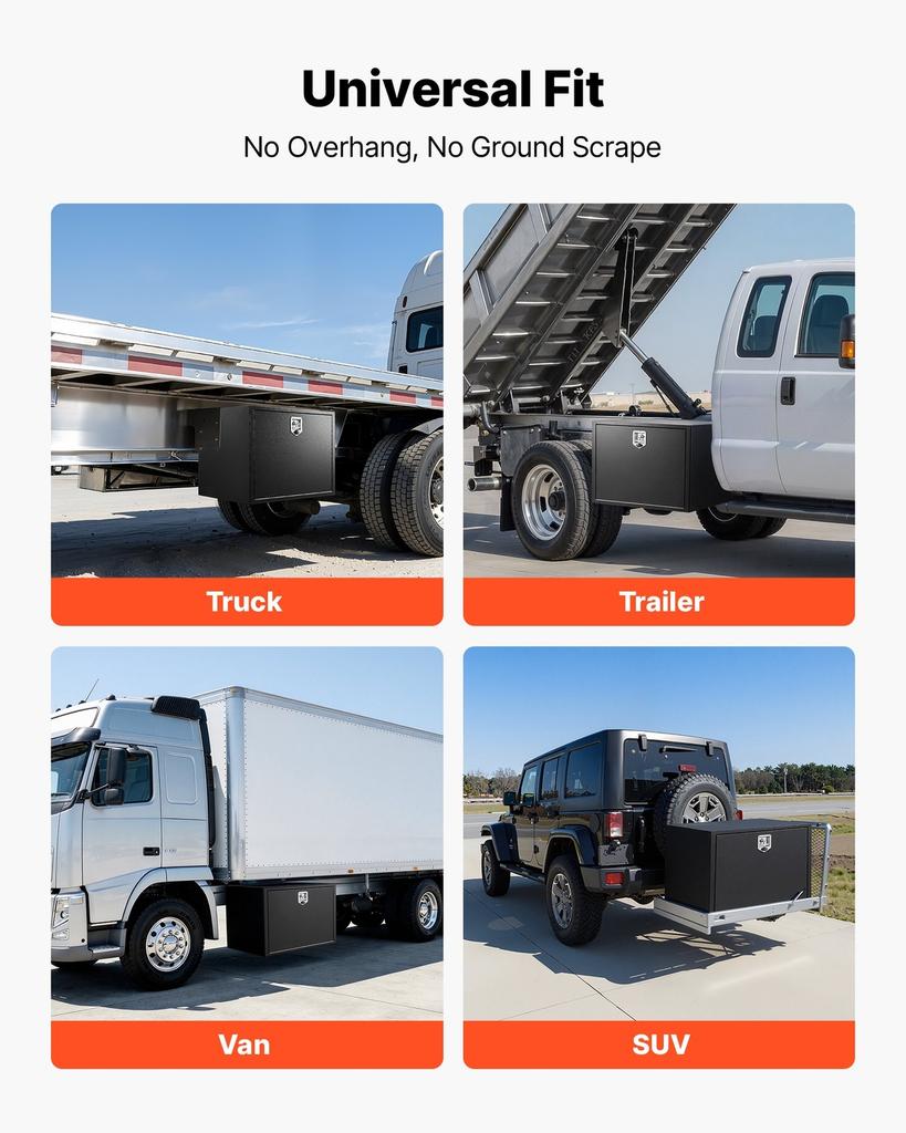 Underbody Truck Tool Box, 914 x 609 x 609 mm Heavy Duty Steel Trailer Storage Box with Lock & Keys, Waterproof Trailer Storage Organizer Under Body