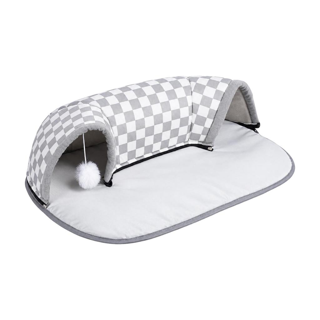 Cat Tunnel Bed with Fringe Ball Toy Cozy Oval Padded for Home