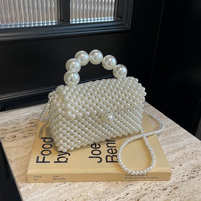New Tote Bag French Retro Hollow Fairy Hand-woven Beaded Bag Metal Niche Bead Bag Pearl Bag