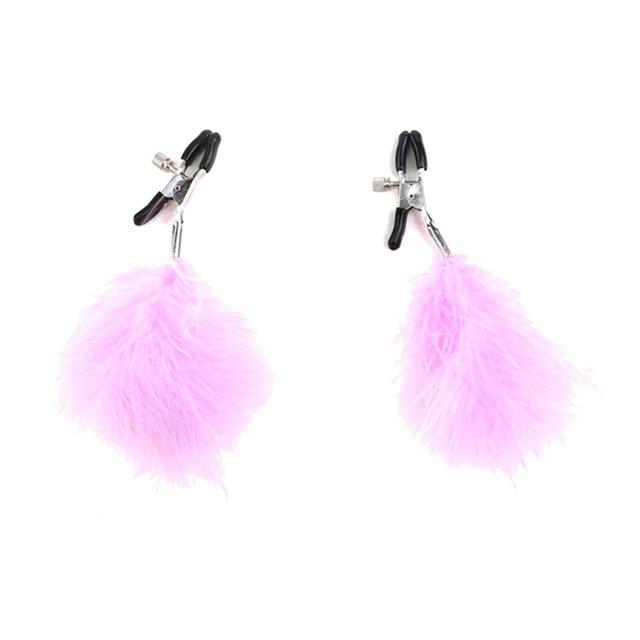 Fluffy Feather Nipple Clamps Breast  Kink Fetish Restraints Nipple & Clitoral Toys