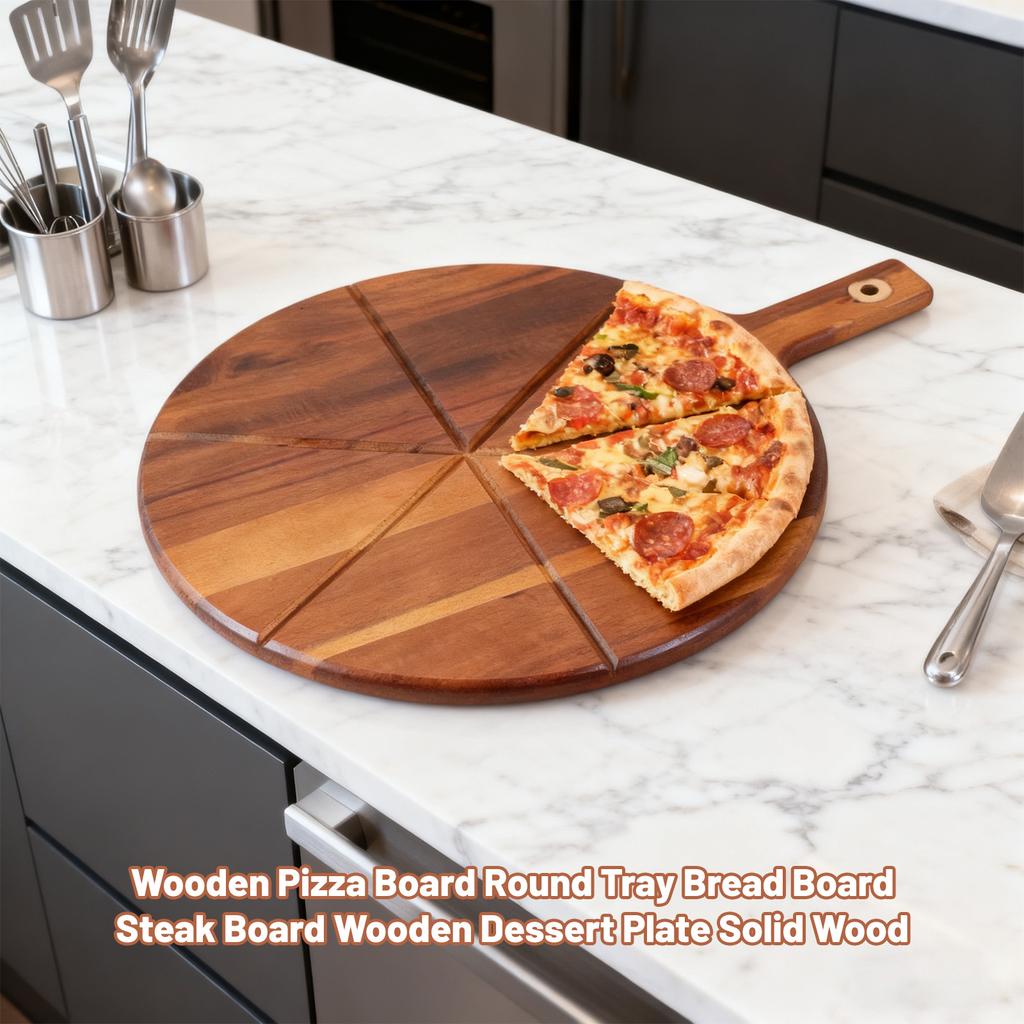 Wooden Pizza Board Round Tray Bread Board Steak Board Wooden Dessert Plate Wood
